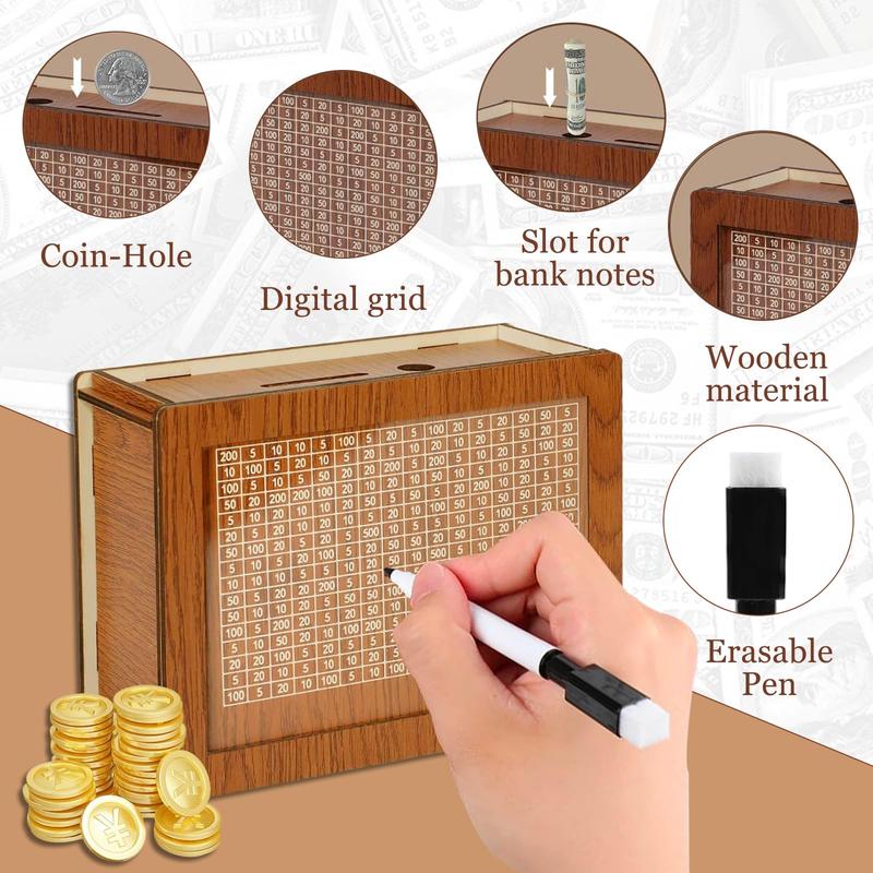 Saving Challenge Wooden piggy bank