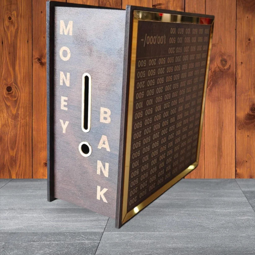 Saving Challenge Wooden piggy bank