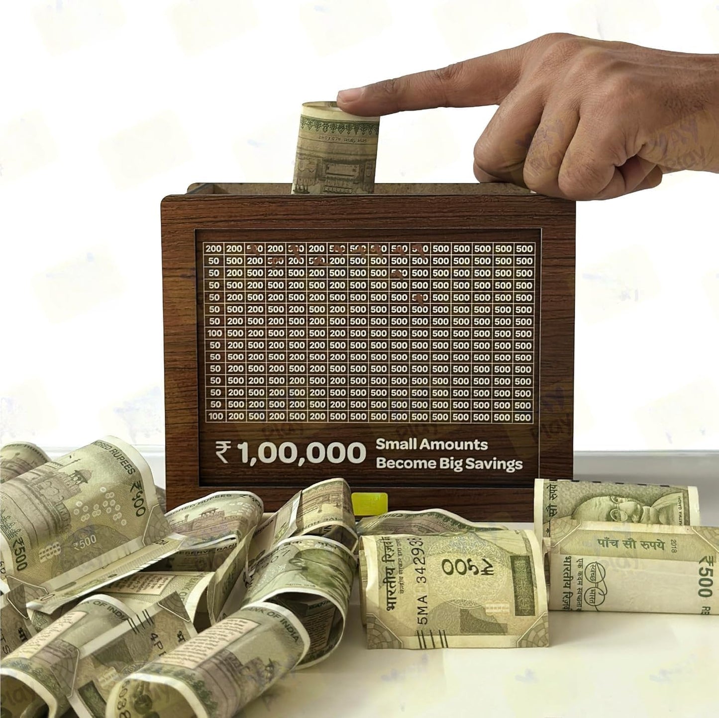 Saving Challenge Wooden piggy bank