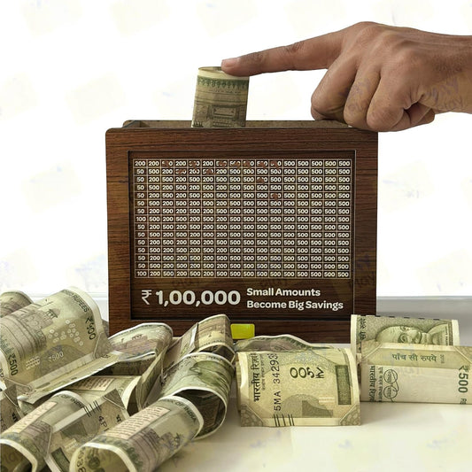 Saving Challenge Wooden piggy bank