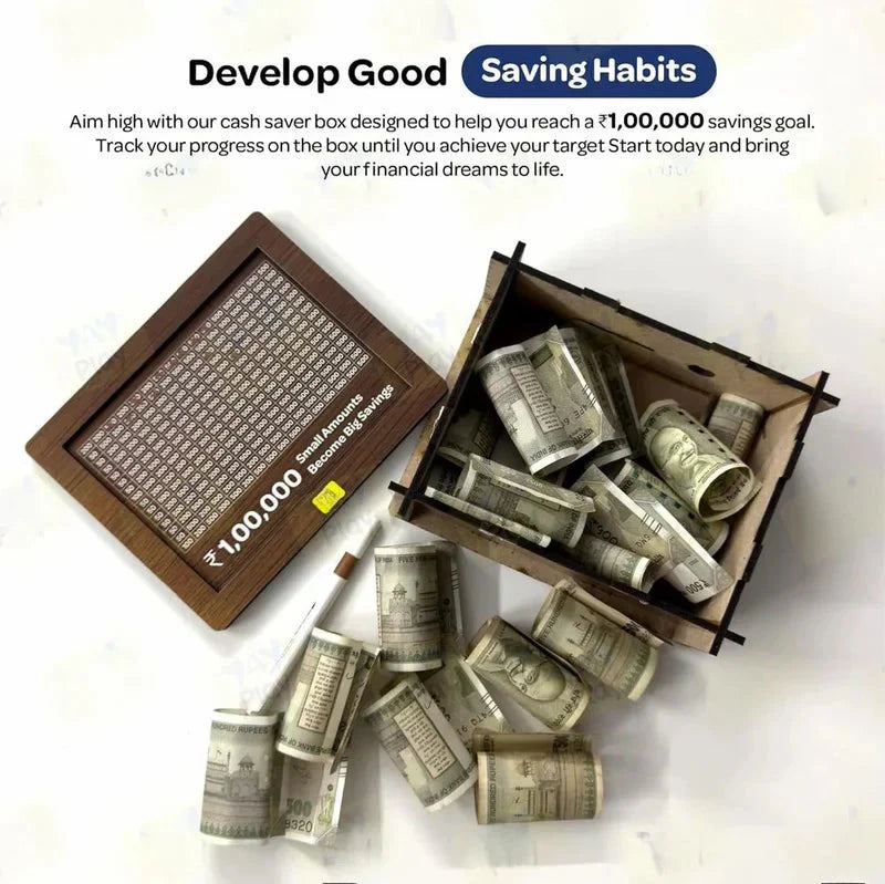 Saving Challenge Wooden piggy bank